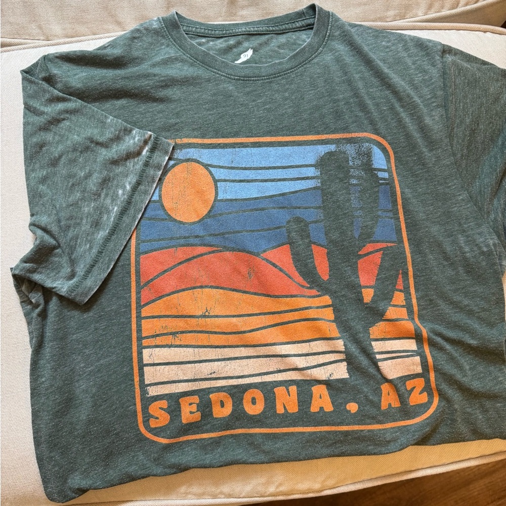 League Brand Graphic Hike Sedona Tee Super Soft Distressed Cactus